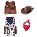 Toddler Boy Brown Fringe Vest, Cow Print Pants, Western Hat & Red Bandana 4-Piece Cowboy Clothing Set (Brown, S)