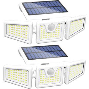 INCX 156 LED Solar Motion Lights Outdoor 2 Pack, 3 Heads Solar Security Lights with Motion Sensor IP65 Waterproof, Flood Lights for Wall, Patio, Garden, Porch, Garage White