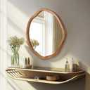 ULIKE Round Wood Mirror, 30 Inch Irregular Circle Vanity Wall Mirror with Wooden Frame, Rustic Decorative Wall Mount for Bathroom Bedroom Living Room Entryway, Rustic Brown