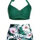 Holipick Women Two Piece Swimsuit High Waisted Bikini Sets Tummy Control Bathing Suit Vintage Halter Swimwear XL