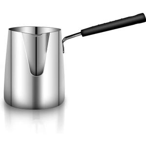 Turkish Coffee Pot, Stainless Steel Milk and Coffee Warmer, Ibrik Cezve Arabic Briki Coffee Pot, Chocolate and Butter Melting Pot with Heat Resistant Handle, 20 OZ, 600 ML
