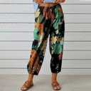 Women's Casual Lantern Tapered Harem Pants Loose Fit Style Flax Ankle Trousers Summer Baggy Slacks with Pocket (M)