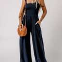 Dokotoo Women's Casual Loose Overalls Jumpsuits One Piece Sleeveless Wide Leg Long Pant Rompers With Pockets (Blue, XXL)