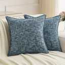 FUTEI Pack of 2 Tweed Chenille Throw Pillow Covers 16x16 Inch, Navy
