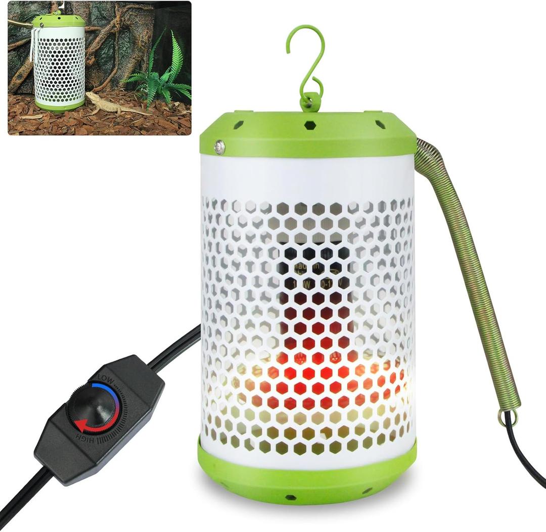 Reptile Heat Lamp with Guard, Ceramic Heat Lamp Bulb with Anti-Scald Lampshade, Adjustable Reptile Ceramic Heat Lamp from 0-100W, for Turtle, Snakes, Lizards, Frogs, Bird, No Light Only Heat (Big)