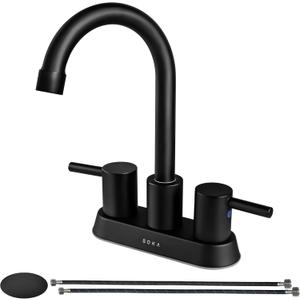 Commercial Bathroom Faucet 3 Hole Bathroom Sink Faucet with Pop-Up Drain Deck Plate for 3 Hole, 2 Handles 4 Inch Sink Lavatory Faucets with 360 Swivel (Matte Black)