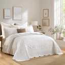 Oversized King Bedspreads 128x120 Extra Wide - California King Quilt Sets Oversized, 3PCS Floral Scrolls Pattern Embroidery Scalloped Edge Lightweight Bedspreads Coverlet Set, Cal King, Beige/White