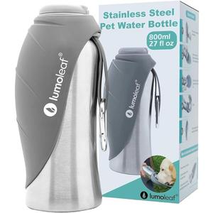 LumoLeaf Portable Dog Water Bottle 27 OZ, Stainless Steel Pet Travel Water Bottle Dispenser for Walking, Hiking and Outdoor, Portable Water Bowl for Large Dogs (Grey)