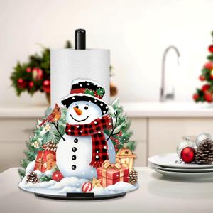 Christmas Paper Towel Holder, Snowman Paper Holder, Winter Holiday Decoration for Kitchen Countertop Bathroom Home Farmhouse, Cardinal Bird Decor Indoor, Winter Red Birds Decors