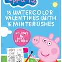 PeppaPig 16 Watercolor Valentine's With 16 Paintbrushes 3+