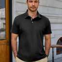 Runcati Mens Polo Shirts Short Sleeve Casual Work Golf T-Shirt Cotton Lightweight Regular Fit Summer Tees (Black)