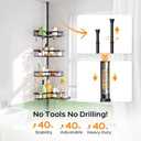 HAMITOR Shower Caddy Tension Pole: 4-Tier Corner Rustproof Bathroom Organizer with Soap Holder & Hooks - No-Drill Adjustable Shower Shelf for Renters - Family Stand Storage Rack - 47-123 Inch Black