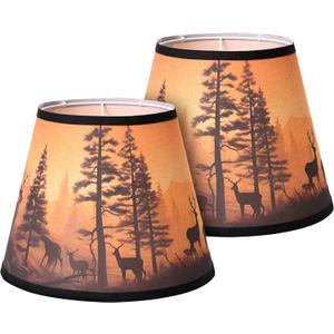 Small Lamp shades Set of 2, Deer Fabric Lampshades for Table Lamps, Floor Lamps, 7.5" Top x 11.8" Bottom x 9.5" High (Spider) Hand Crafted Replacement Lampshades,Easy Assembly Required