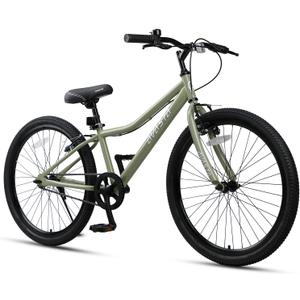 Bilbo 24 Inch Kids Bike for Boys Girls Youth 5-14 Years Old | Retro Style High Carbon Steel Durable Frame, Adjustable Handlebars and Seat, Dual V-Brakes, Single Speed, Kickstand, Army Green
