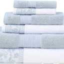 Modern Threads Allie 6-Piece 100% Cotton Towel Set  Jacquard Floral Border  Includes 2 Bath Towels, 2 Hand Towels, 2 Washcloths  Absorbent, Quick Dry, Soft & Durable  Light Blue
