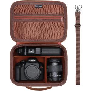 Camera Case Bag Compatible with Canon EOS Rebel T7/R50/R6 Mark II/R100/R50 V/T6/R8/R10/R5 Mark II/RP/R7/5D Mark IV/SL3/R5/T100 DSLR SLR Camera, Len and Tripod with 4 Dividers and Shoulder Strap, Brown