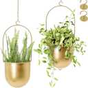 AceList Boho Hanging Planter, Set of 2 Gold Metal Plant Hanger with Hooks and Chains, Modern Wall & Ceiling Planters Outdoor/Indoor Hanging Planter for Window, Porch, Balcony and Home Décor