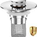 Bathroom Sink Drain Strainer,Pop Up Sink Stopper with Removable Stainless Steel Hair Catcher Basket, Anti-Clog Bathroom Sink Drain Plug for 1.1-2.36 Inch Drain Holes (Sliver 1Pcs)
