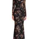 KUTUMAI Women Long Sleeve Lace Corset Formal Wedding Guest Dress Bodycon Ruched Mesh Cocktail Maxi Dresses L