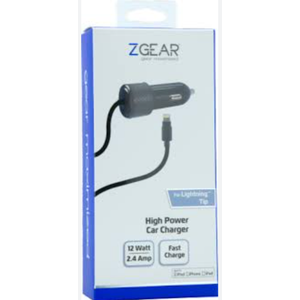 ZGear High Power Lightning Cable Car Charger - Black, 5 ft 