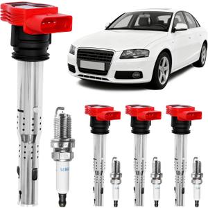 UF529 Ignition Coil Packs & Spark Plugs (Set of 4), Compatible with 2005-2016 Volkswagen Tiguan/Jetta/CC/GTI/Passat, Audi A4/A5/Q5/A3/TT & More 2.0L 2.0T Replaces# 06E905115E, UF-529, 06E905115A
