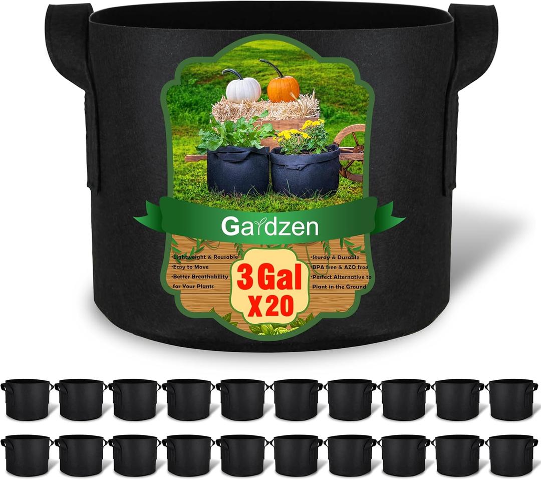 Gardzen 20- Pack 3 Gal Grow Bags, Pot for Plants