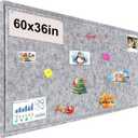 Large Bulletin Board, Foldable 60x36 Inches Cork Board Alternative, Large Felt Board Decorative Pin Board for Wall, Foldable Photo Board Self-Adhesive Vision Board with 36 Pushpins Light Gray