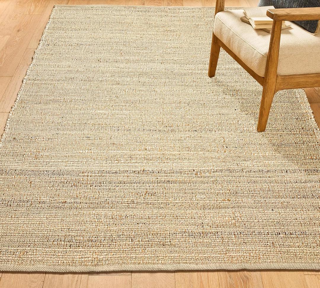 Chardin home 8x10 Jute Cotton Hand Woven Area Rug, Natural Jute Braided Boho Farmhouse Rug, Rustic Vintage Reversible Natural Fiber Rug for Living Room, Bedroom, Dining Room, Office, or Entryway.