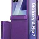 Vihibii for Samsung Galaxy Z Flip 7 Slim Case with Rugged Hinge Protection & Outer Screen Protector & Non-Slip Texture, Shockproof Durable Phone Case Cover for Samsung Z Flip 7 5G 2025, Dark Purple
