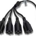 3 Prong 1 to 4 Outlet Power Cord Splitter Cord,Indoor Outdoor Cable Strip Outlet Saver,Power Extension Cable,SJT 16AWG,ETL Approved for Computer, LED Stage Light(20 Inch, Black)