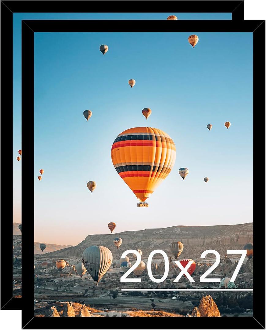 20x27 Picture Frame Set of 2 Black for Puzzles Poster Photo Picture, Horizontal and Vertical Formats for Wall Hanging, 20 x 27 Wall Gallery Puzzles Frame for 20 by 27 Photos Posters, 2 Pack,Black