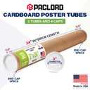 3" x 24" Reinforced Kraft Paper Mailing Tube, Pack of 2 Tubes with 4 Caps – Secure US Poster Tube – Made in USA Cardboard Tube for Shipping and Storing Posters, Prints, Artwork