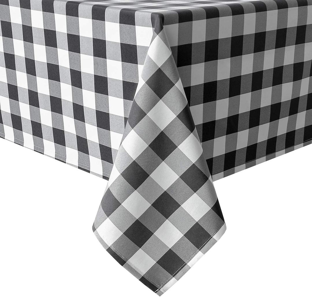 Hiasan 60 x 102 Inch Checkered Tablecloth Rectangle - Stain Resistant, Spillproof and Washable Gingham Table Cloth for Outdoor Picnic, Kitchen and Holiday Dinner, Black and White