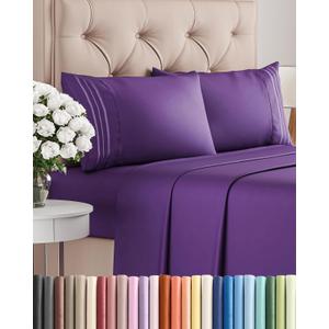 Cal King Size 4 Piece Sheet Set - Comfy Breathable & Cooling Sheets - Hotel Luxury Bed Sheets for Women and Men - Deep Pockets, Easy-Fit, Soft and Wrinkle Free Sheets - Purple Oeko-Tex Bed Sheet Set