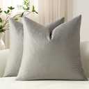 DEZENE Throw Pillow Covers 18x18 Light-Grey: Pack of 2 Cozy Soft Velvet Square Modern Luxury Decorative Throw Pillow Cases for Sofa Couch Living Room Bed Home Decor