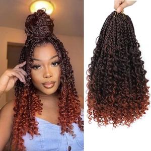 Goddess Bohemian Box Braids Crochet Hair with Curly Ends, 14 Inch 8 Packs Pre Looped 3X Crochet Box Braids Boho Synthetic Braiding Hair Extensions for Black Women (#T1B/350)