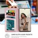 Wallet Case for Galaxy S23 Ultra,[RFID Blocking] 3 Card Holder Stand with Credit Card Slot PU Leather Magnetic Protective Flip Cover for Galaxy S23 Ultra (Rose Gold)