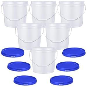 Ziliny 6 Pack 2 Gallon Plastic Bucket with Lid Heavy Duty Pail with Metal Handle Reusable Small Multipurpose Paint Buckets Container for Food Storage(White)