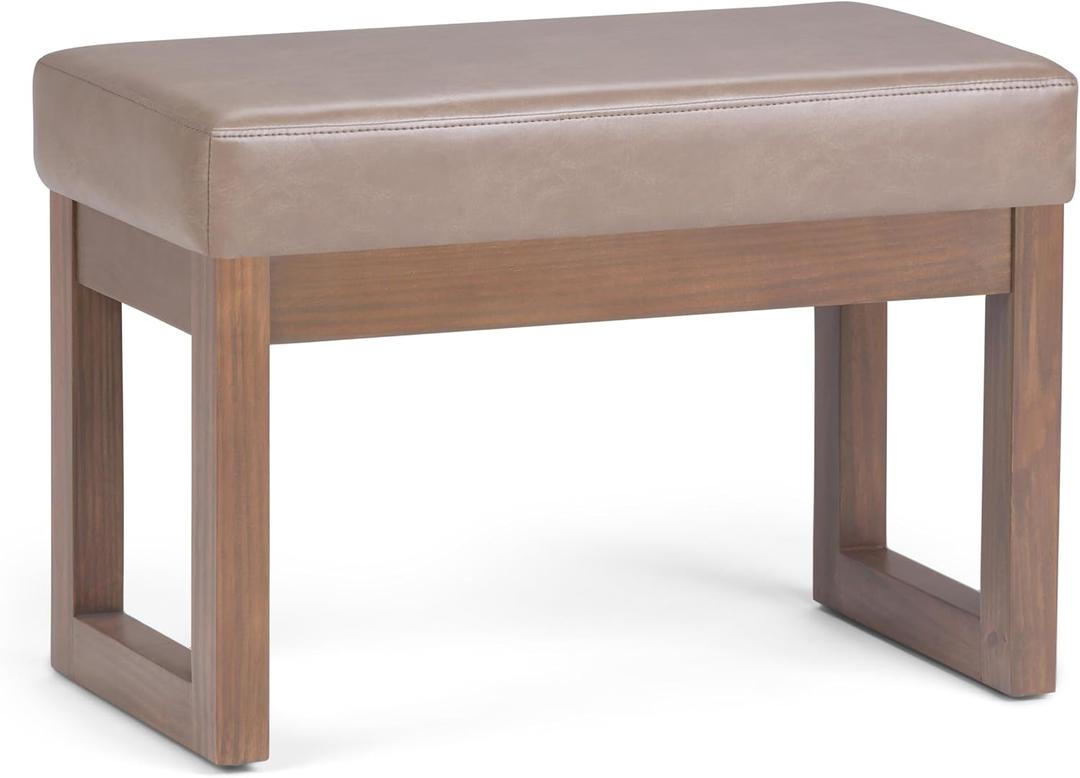 SIMPLIHOME Milltown Small Ottoman Bench - 27" Wide x 18" High Upholstered Vegan Leather Rectangle Footstool Ottoman in Ash Blonde, Contemporary Bench for Living Room with Cushioned Seat, Assembled, 14.3"D x 26.8"W x 18.4"H