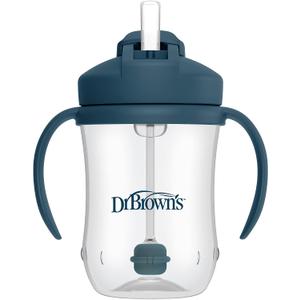 Dr. Brown's Milestones Baby's First Straw Cup, Training Cup with Weighted Straw, 9 oz/270 mL, BPA-free, 6m+, Dark Blue, 1-Pack