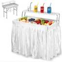LHBcraft Folding Party Ice Cooler Table with Extra Storage Shelf, Portable Tailgate Camp Fishing Cleaning Table, Ice Cooler with Removable Skirt & Drain Hose, Cooler for Camping, Picnic,BBQ, White, 40 inches x 22 inches x 32.5 inches