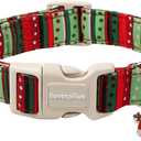 Lionet Paws Christmas Dog Collar- Cute Red&Green Stripes Dog Collars with Plastic Buckle and Christmas Hat Pendant,Light Dogs Collar for Medium Large Dogs (Large (Pack of 1))