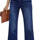 GRAPENT Womens Plus Size Stretch High Waisted Flare Ripped Jeans, 70s Outfits, Jeans Size 12, Wide Leg Pants Color Deep Blue, Size 14