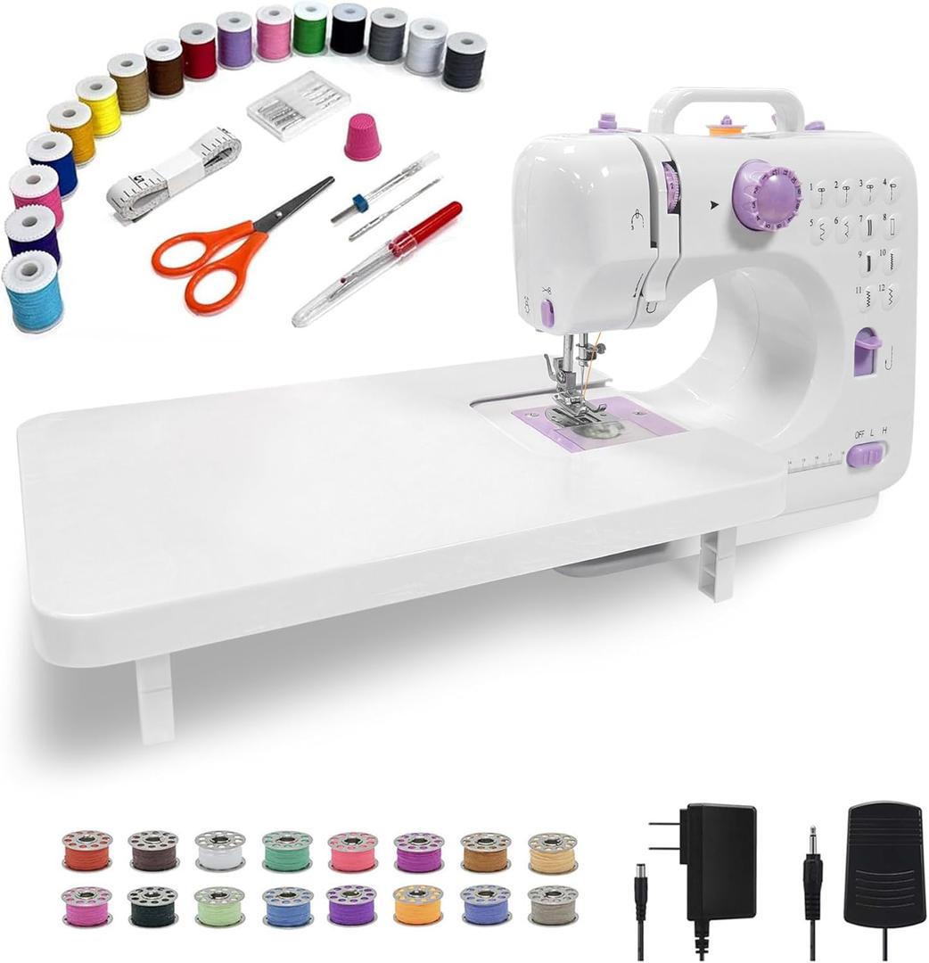 Sewing Machine for Beginners,Portable Sewing Machine with 12 Built-in Stitches,2 Speed(High-Low Speeds),2 Power Supply Method (White & Purple)