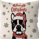 GAGEC Christmas Pillow Covers 18x18 Inch Boston Terrier Dog Throw Pillow Covers Xmas Winter Pillowcase Dog Christmas Decorations for Living Room Farmhouse Cushion Case