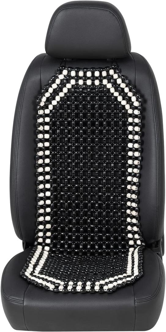 Road Comforts Wood Beaded Seat Cover Back Massage Cushion for Stress Free - Keeps Back from Getting Sweaty While Driving 1PC (Black)