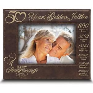 BELLA BUSTA-50 Years Golden Jubilee-50th Anniversary Couple, Husband, Wife - Engraved Leather Picture Frame (5x7 Horizontal)