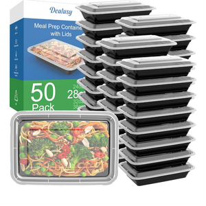 50 Pack (100-Piece) 28 oz Meal Prep Containers Reusable with Lids, Sturdy Leakproof & Food Safe, Microwave, Freezer, Dishwasher Safe Prep Containers, To Go Take Out Plastic Food Storage