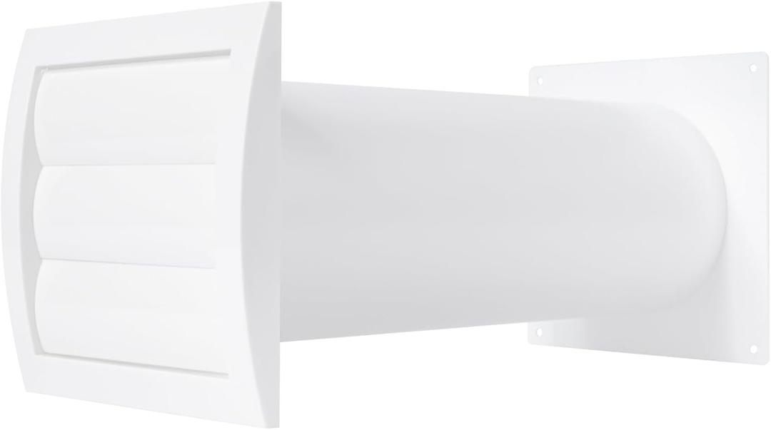 Repa Market 4 Inch Plastic Through Wall Ventilation kit  Adjustable  Louvered Dryer Vent Cover with Pipe and Duct Connector  White  Dryer exhaust vent with Built in Gravity Flaps and Guard Mesh