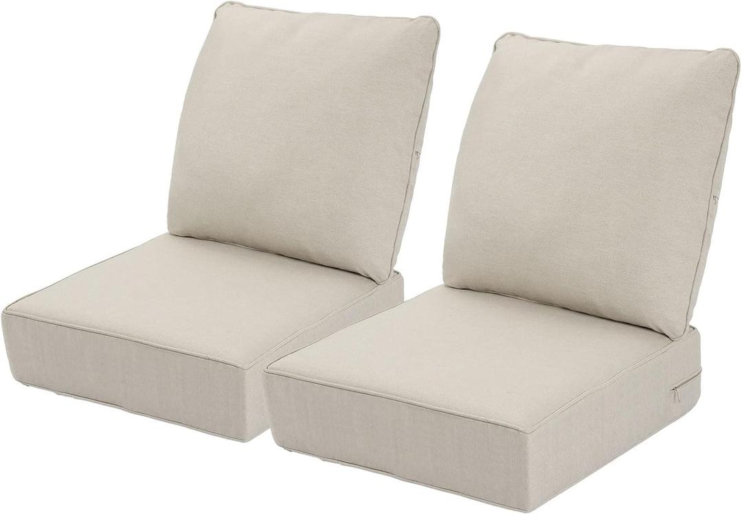 Outdoor Deep Seat Cushions Set of 2 for Patio Furniture, Waterproof & Fade Resistant Replacement Cushions with Removable Covers, 24 x 24 Inch, Beige